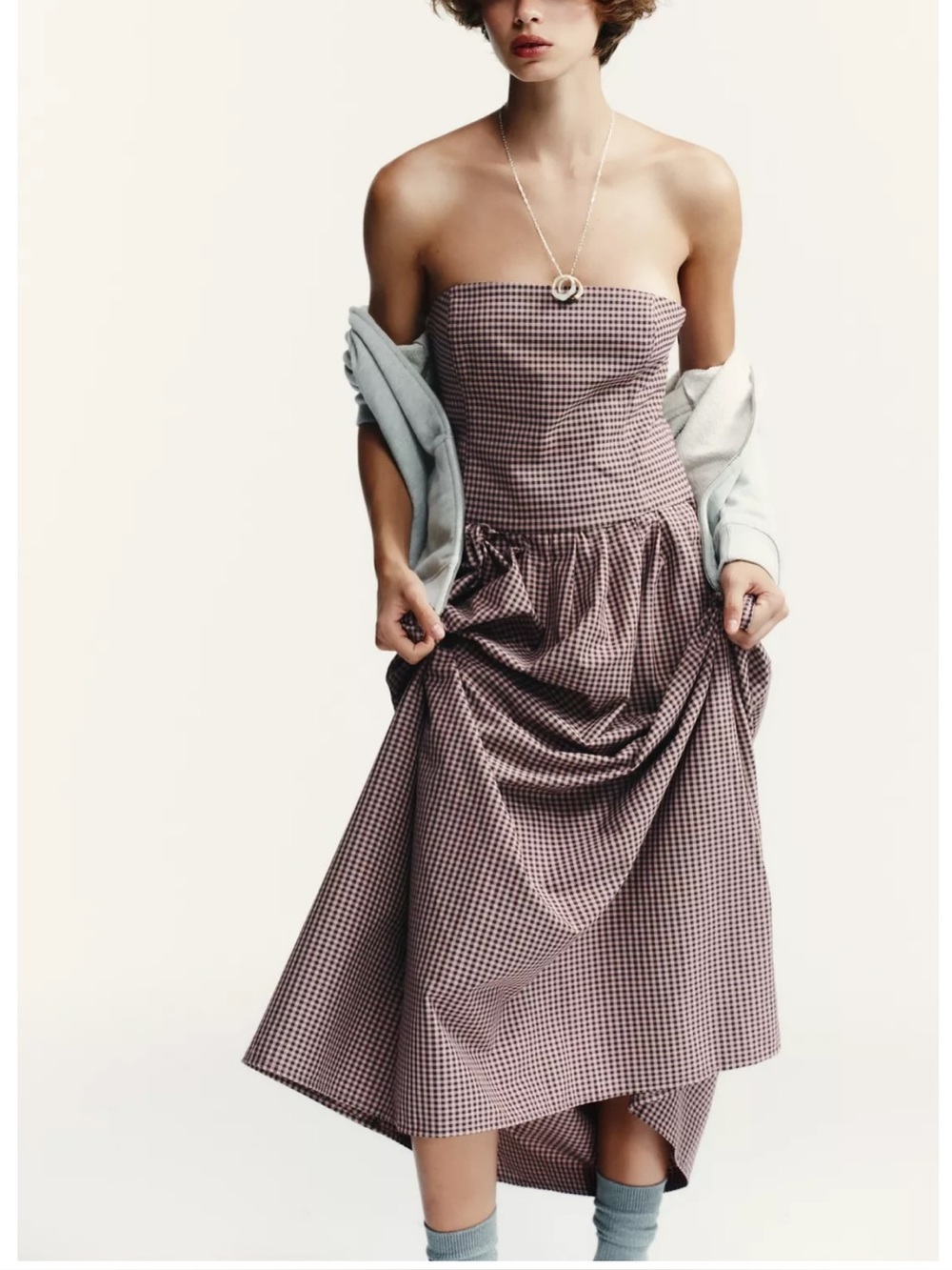 Price Firm - ZARA Gingham Strapless Midi Dress